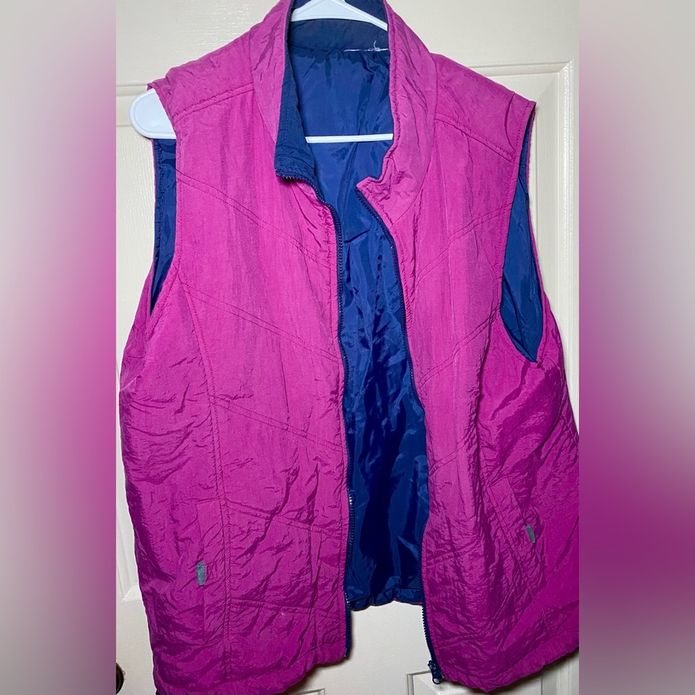 Women’s Bright Pink Blue Puffer Vest L/XL